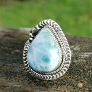 Solid Sterling Silver Genuine Larimar Snake Framed Ring Sz 10 14g